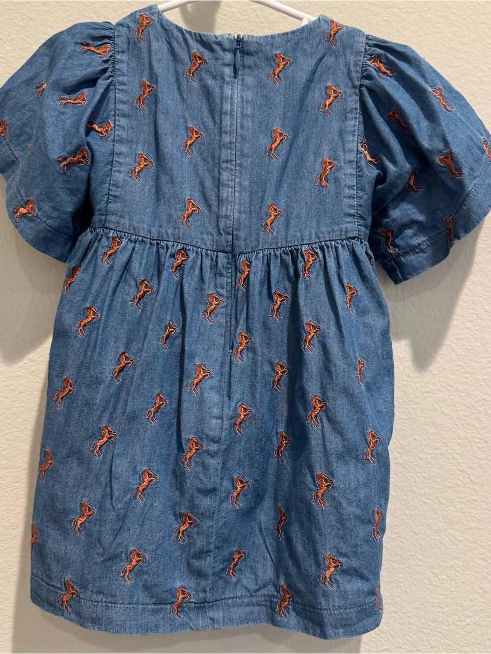 Chloe Blue Denim Dress with Orange Pony Embroidery 2T